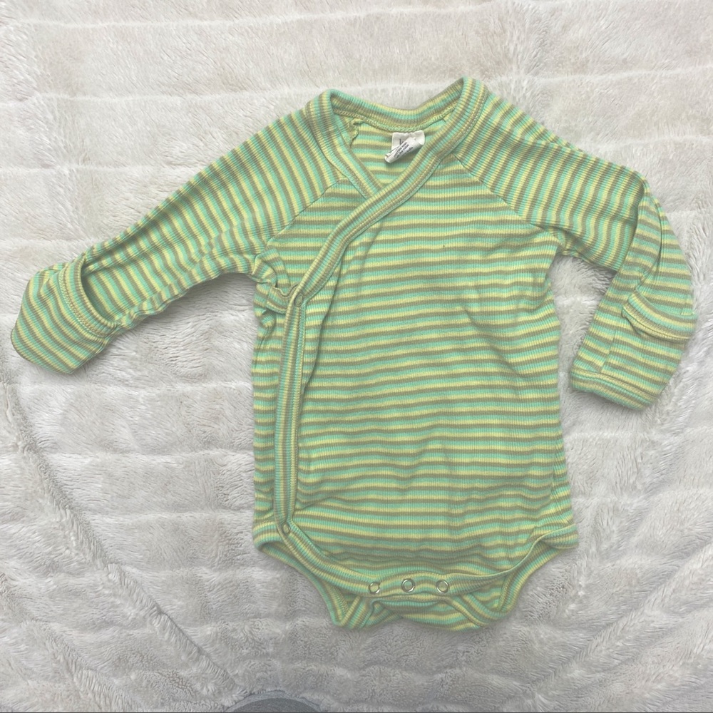 EUC Kate Quinn bright green striped kimono organic cotton onsie 6-12M